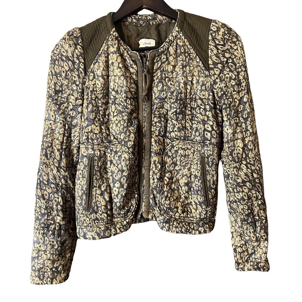 Aritzia Wilfred Stylish Zip-Up Leopard Print Quilted Moto Bomber Jacket Sz 2